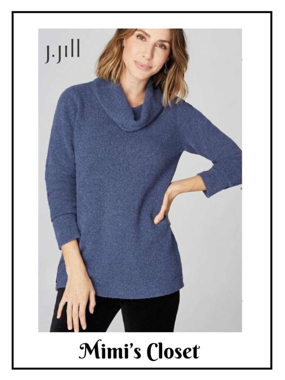 J. Jill Soft & Cozy Cotton-Blend Cowl-Neck Sweater Twilight Blue L